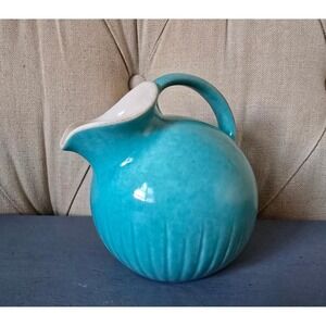Vintage Turquoise Ball Creamer Pitcher  Retro Ceramic Jug Mid-Century Style